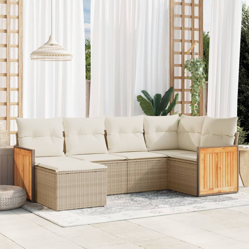 vidaXL 6-tlg. Garten-Sofagarnitur mit Kissen Beige Poly Rattan