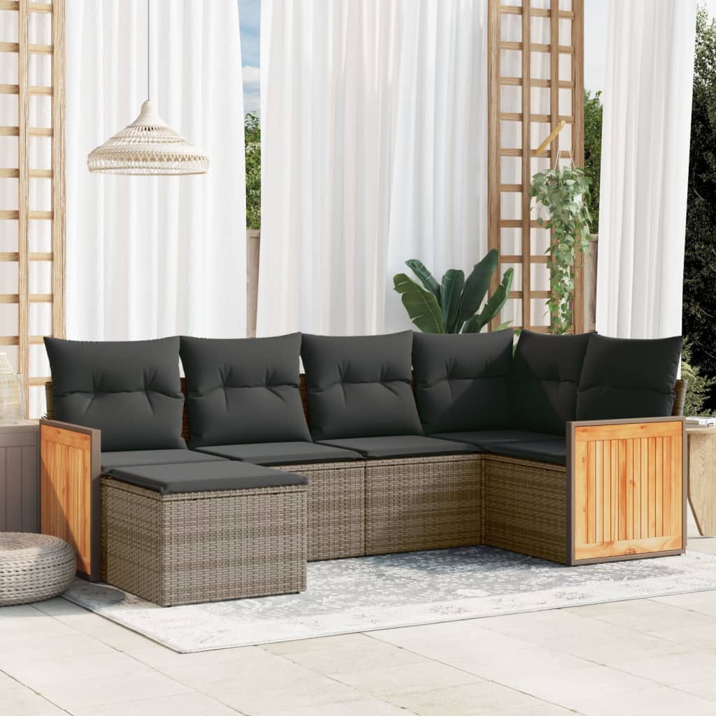 vidaXL 6-tlg. Garten-Sofagarnitur mit Kissen Grau Poly Rattan