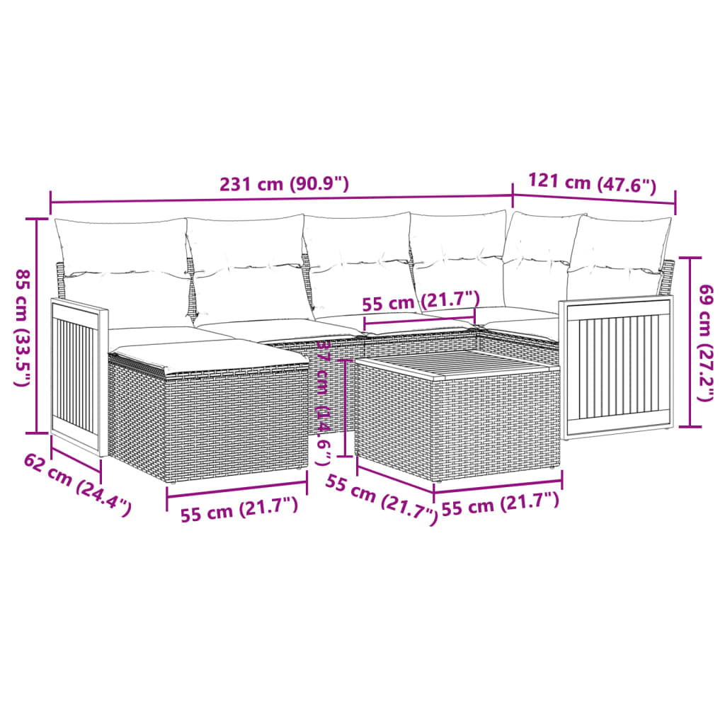 Set canapele de grădină cu perne, 7 piese, negru, poliratan 3260264 - imagine 3