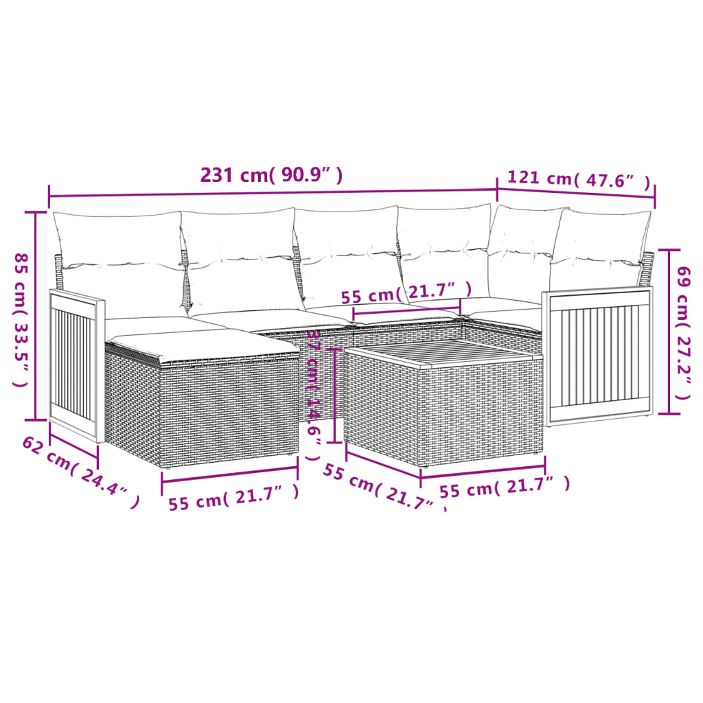 Set canapele de grădină, 7 piese, cu perne, bej, poliratan 3260266 - imagine 3