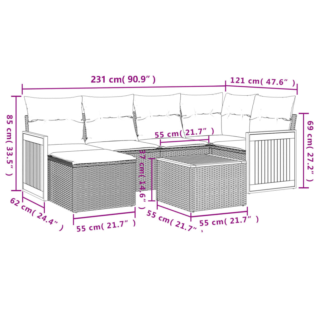 Thumbnail - vidaXL 7-tlg. Garten-Sofagarnitur mit Kissen Beige Poly Rattan