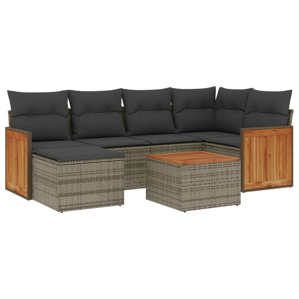 Thumbnail - vidaXL 7-tlg. Garten-Sofagarnitur mit Kissen Grau Poly Rattan
