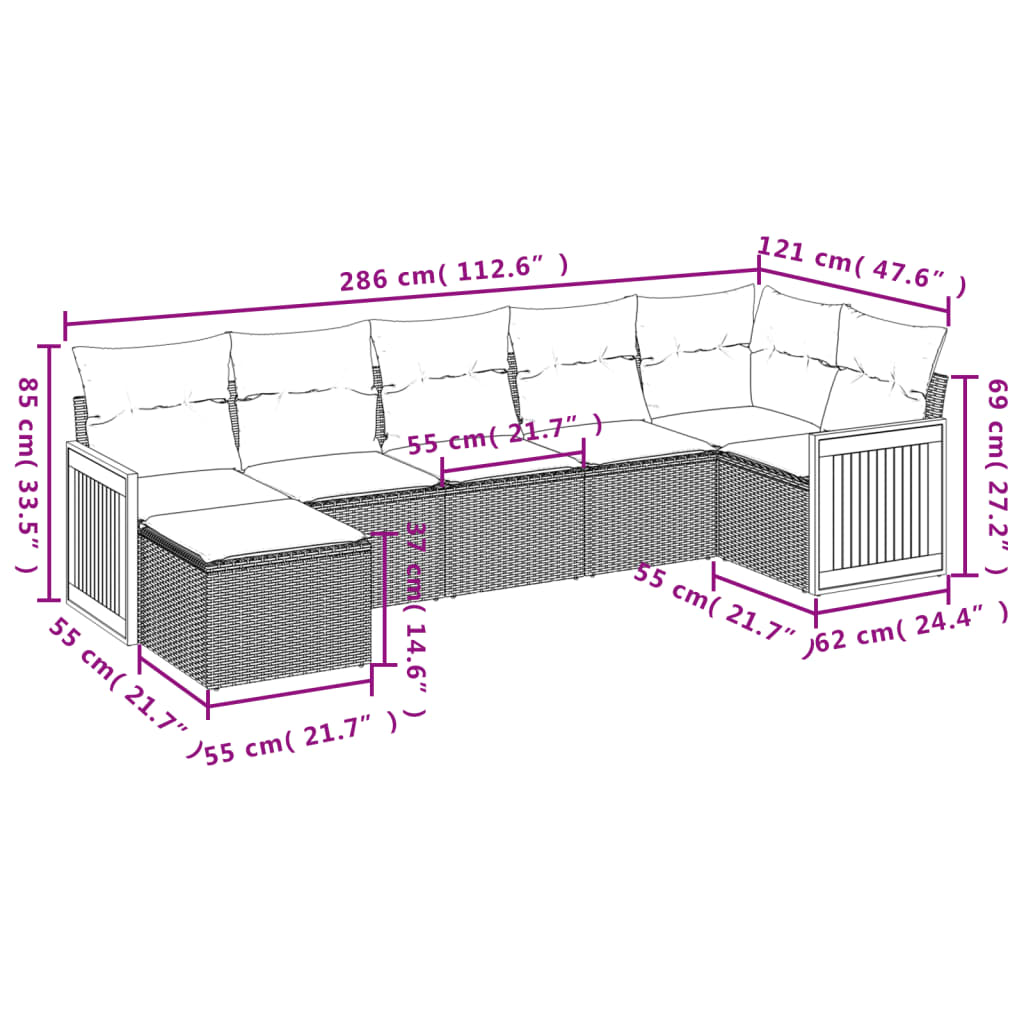 Set canapele de grădină cu perne, 7 piese, negru, poliratan 3260271 - imagine 3
