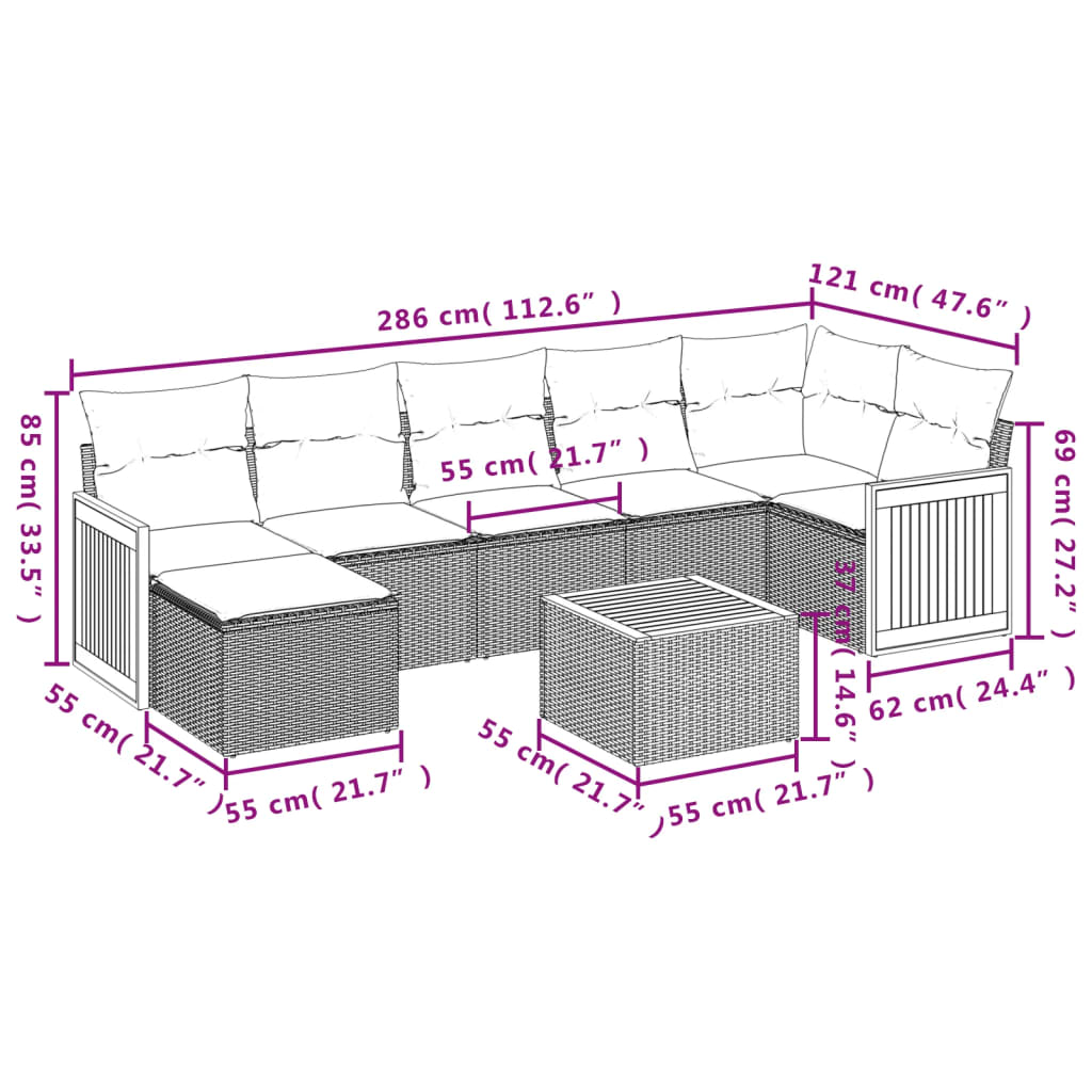 vidaXL 8-delige Loungeset met kussens poly rattan zwart afbeelding