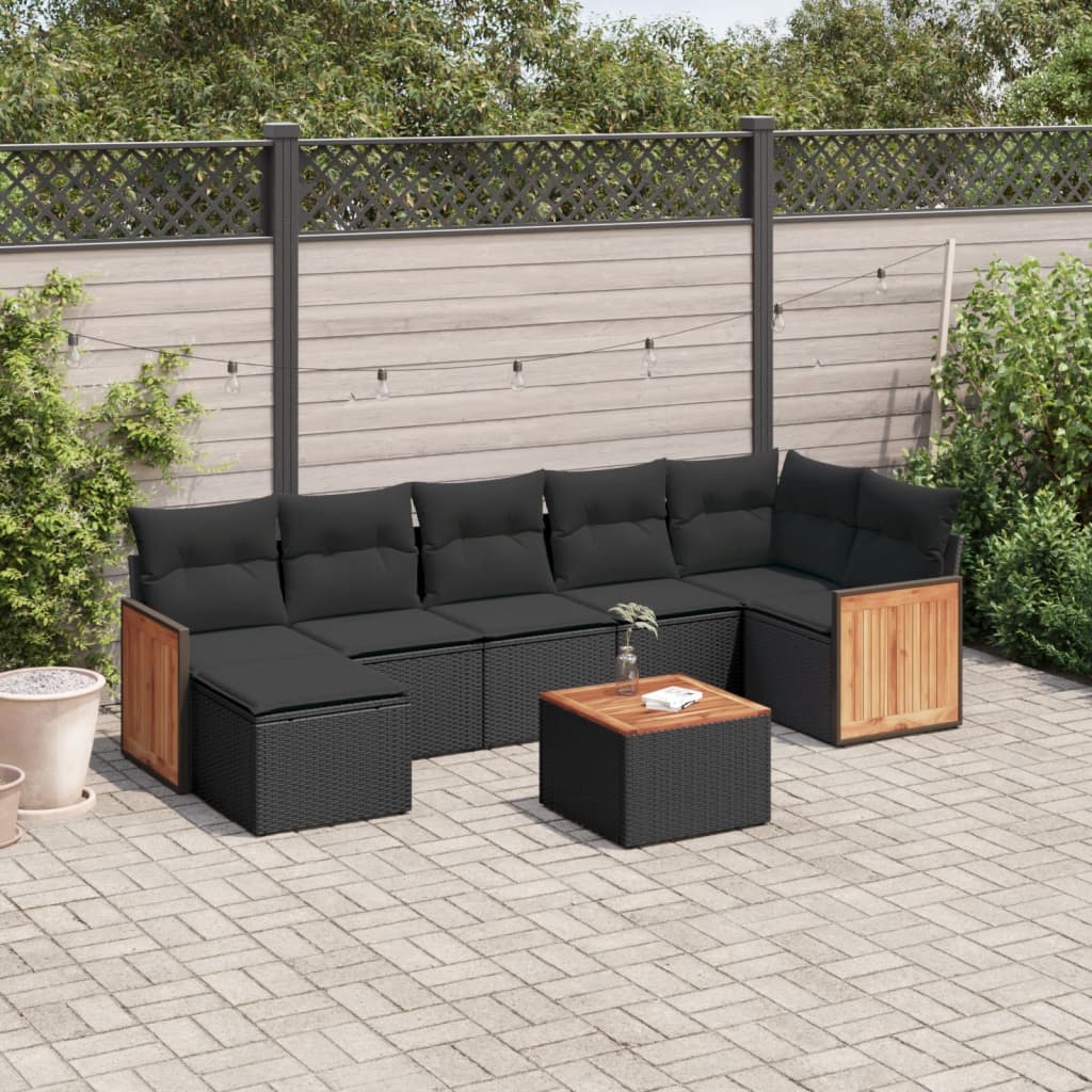 vidaXL 8-tlg. Garten-Sofagarnitur mit Kissen Schwarz Poly Rattan