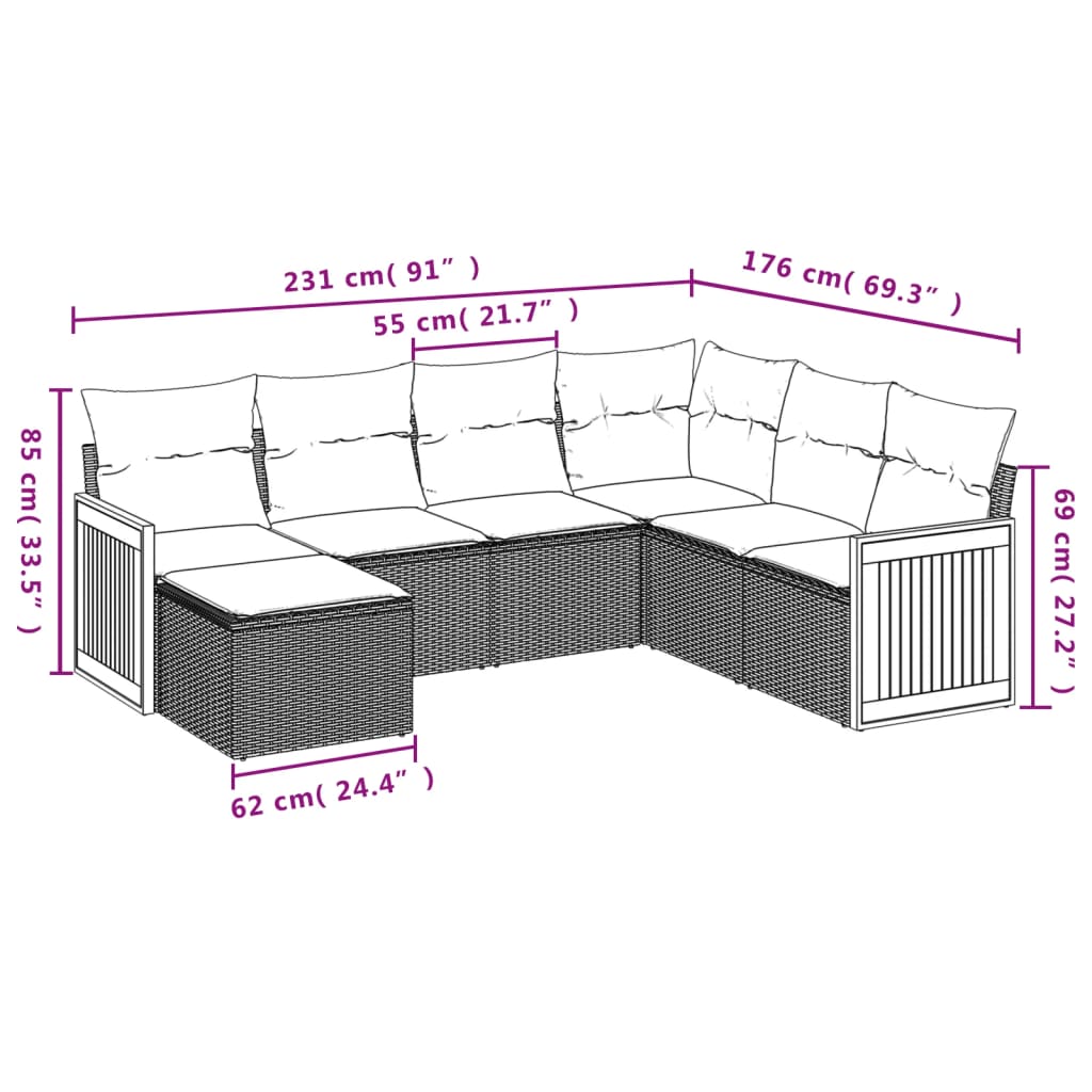 vidaXL 7-delige Loungeset met kussens poly rattan beige afbeelding