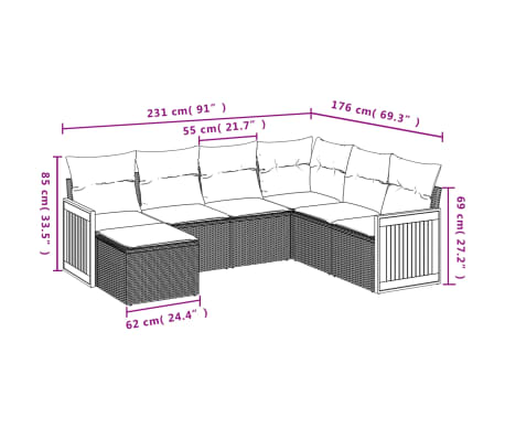 vidaXL 7-daļīgs dārza dīvāna komplekts, matrači, bē&scaron;a PE rotangpalma