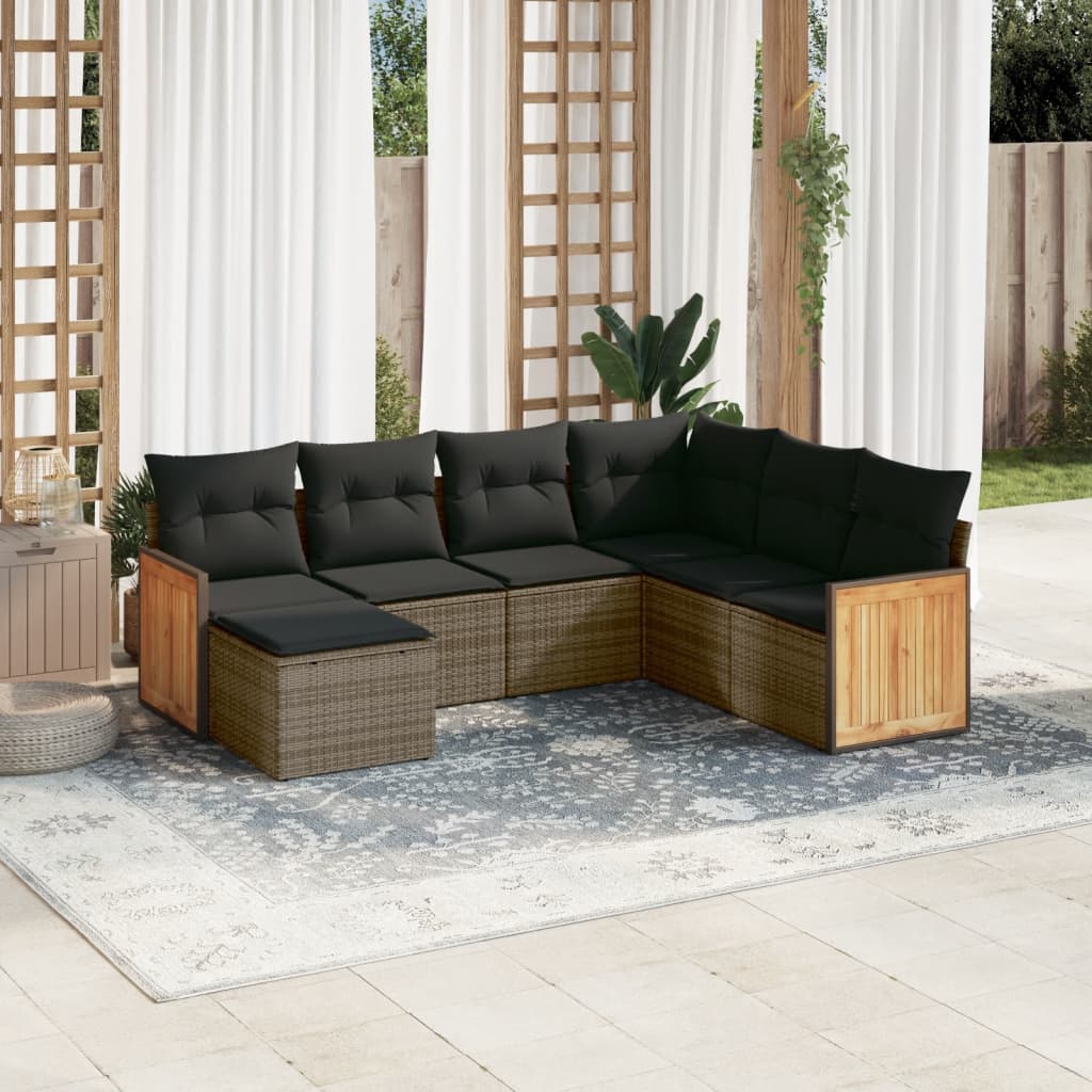 vidaXL 7-tlg. Garten-Sofagarnitur mit Kissen Grau Poly Rattan