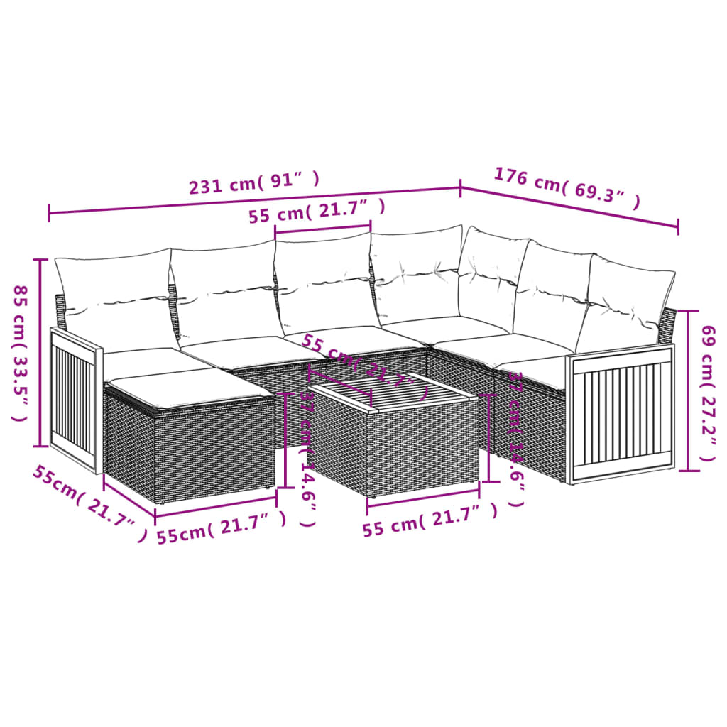 Set mobilier de grădină cu perne, 8 piese, negru, poliratan 3260292 - imagine 3