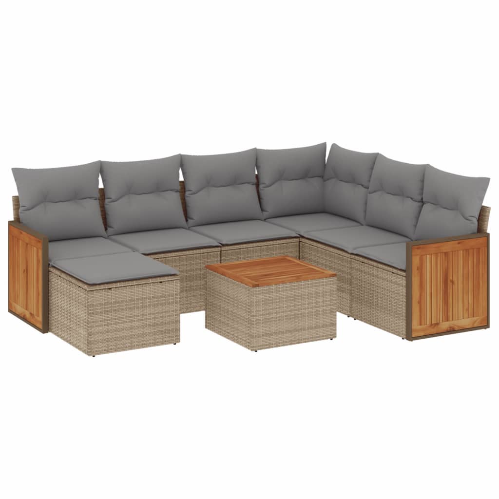Thumbnail - vidaXL 8-tlg. Garten-Sofagarnitur mit Kissen Beige Poly Rattan