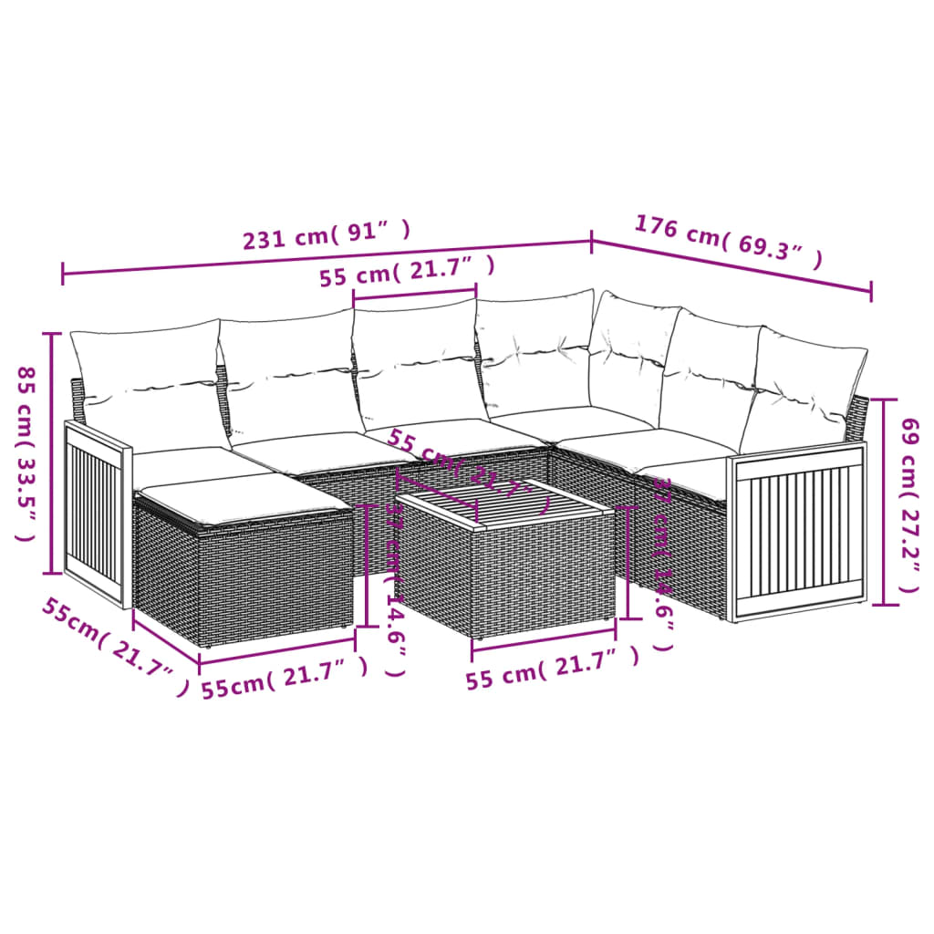 vidaXL 8-dijelni set vrtnih sofa od poliratana s jastucima bež