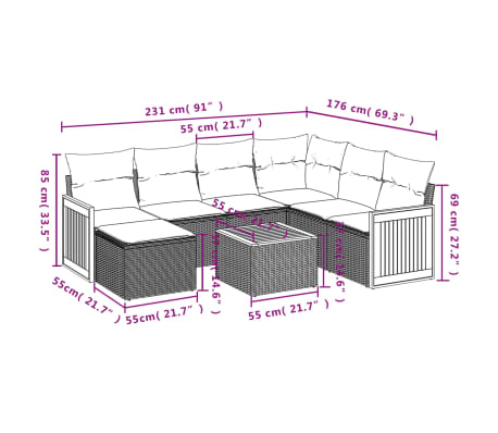 vidaXL 8-dijelni set vrtnih sofa od poliratana s jastucima bež