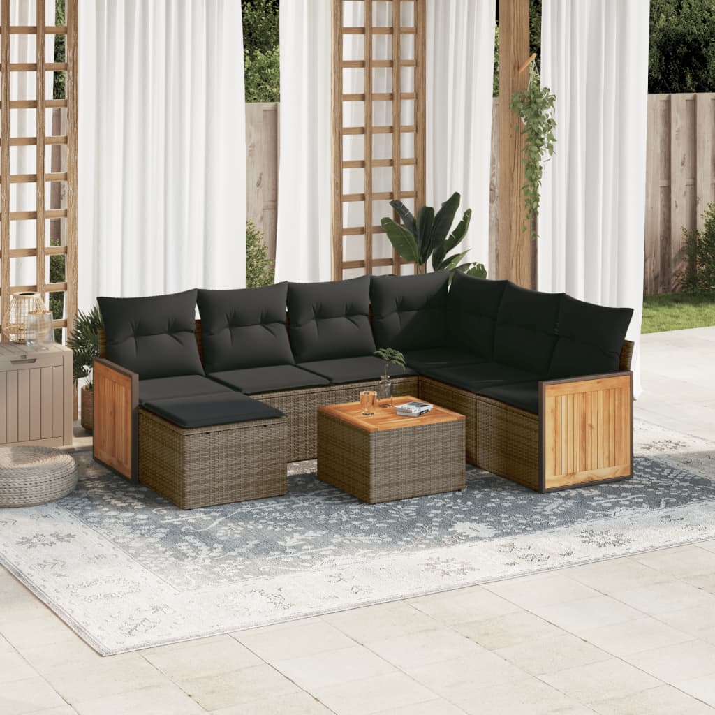 vidaXL 8-tlg. Garten-Sofagarnitur mit Kissen Grau Poly Rattan