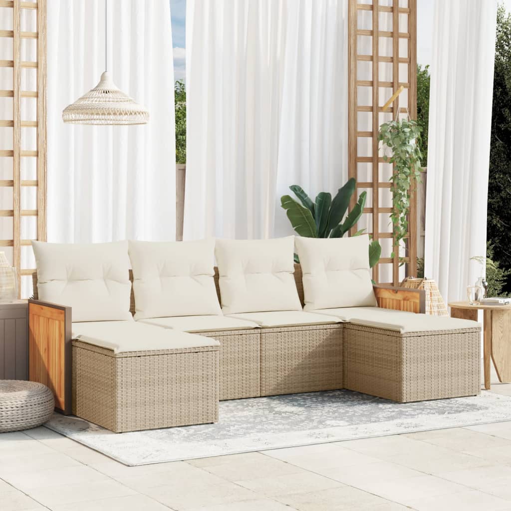 vidaXL 6-tlg. Garten-Sofagarnitur mit Kissen Beige Poly Rattan