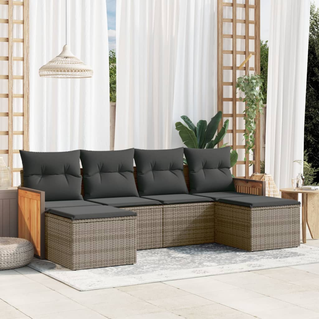 vidaXL 6-tlg. Garten-Sofagarnitur mit Kissen Grau Poly Rattan