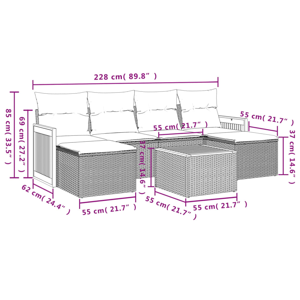 Set canapele de grădină cu perne, 7 piese, negru, poliratan 3260306 - imagine 3