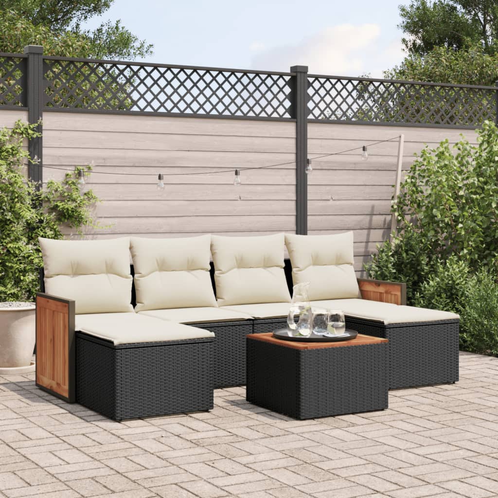 vidaXL 7-tlg. Garten-Sofagarnitur mit Kissen Schwarz Poly Rattan