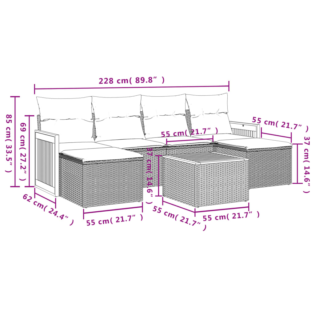 vidaXL 7-delige Loungeset met kussens poly rattan beige afbeelding