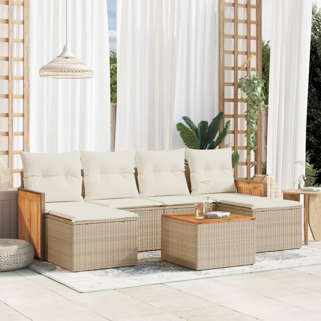 vidaXL 7-tlg. Garten-Sofagarnitur mit Kissen Beige Poly Rattan