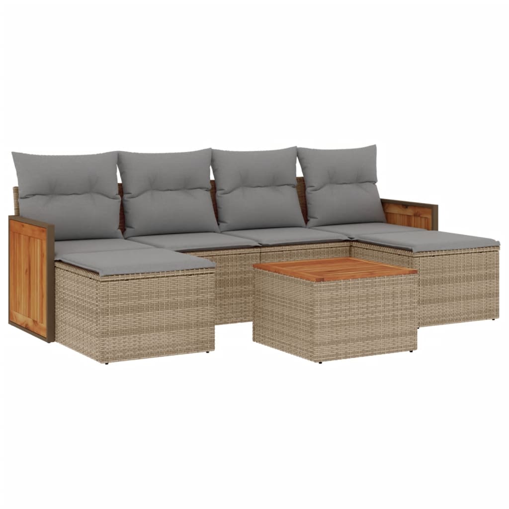 Thumbnail - vidaXL 7-tlg. Garten-Sofagarnitur mit Kissen Beige Poly Rattan
