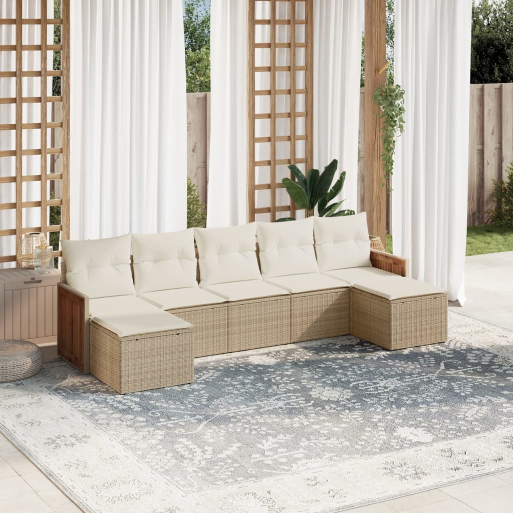 vidaXL 7-tlg. Garten-Sofagarnitur mit Kissen Beige Poly Rattan