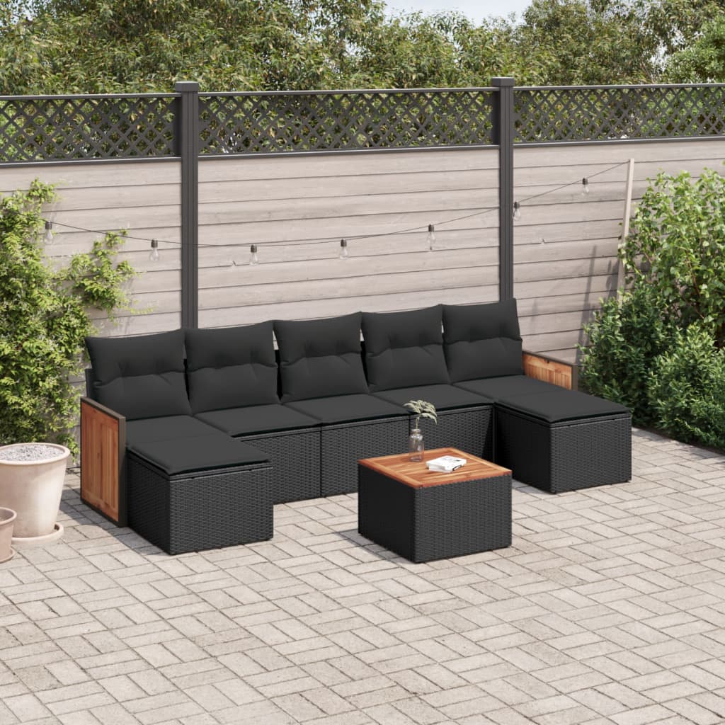 8-tlg. Garten-Sofagarnitur mit Kissen Schwarz Poly Rattan