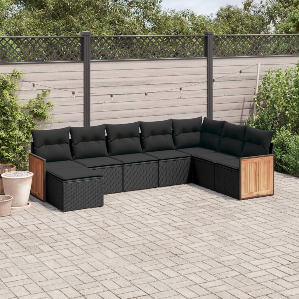 vidaXL 8-tlg. Garten-Sofagarnitur mit Kissen Schwarz Poly Rattan