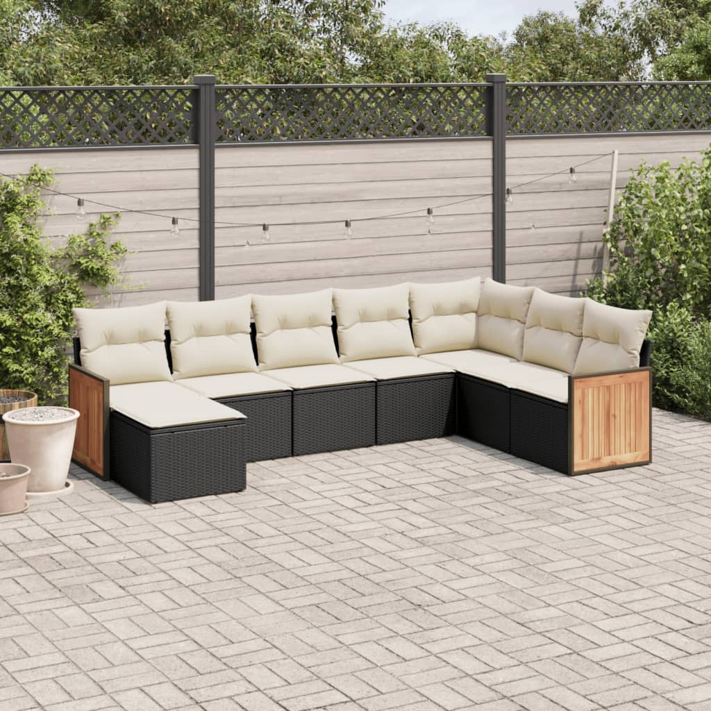 vidaXL 8-tlg. Garten-Sofagarnitur mit Kissen Schwarz Poly Rattan