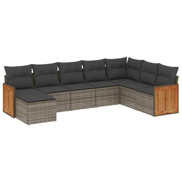 vidaXL 8-osaline aiadiivani komplekt patjadega, hall, pol&uuml;rotang