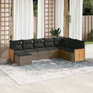 Vrtna sedežna garnitura 8-delna z blazinami siv poli ratan