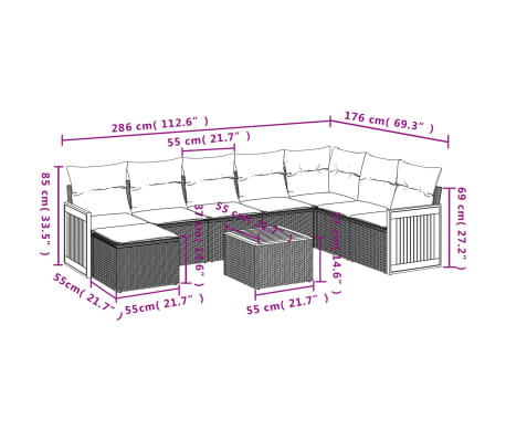 vidaXL Set canapele de grădină, 9 piese, cu perne, bej, poliratan