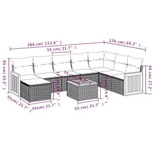 9dílná zahradní sedací souprava s poduškami šedá polyratan - obrázek 3