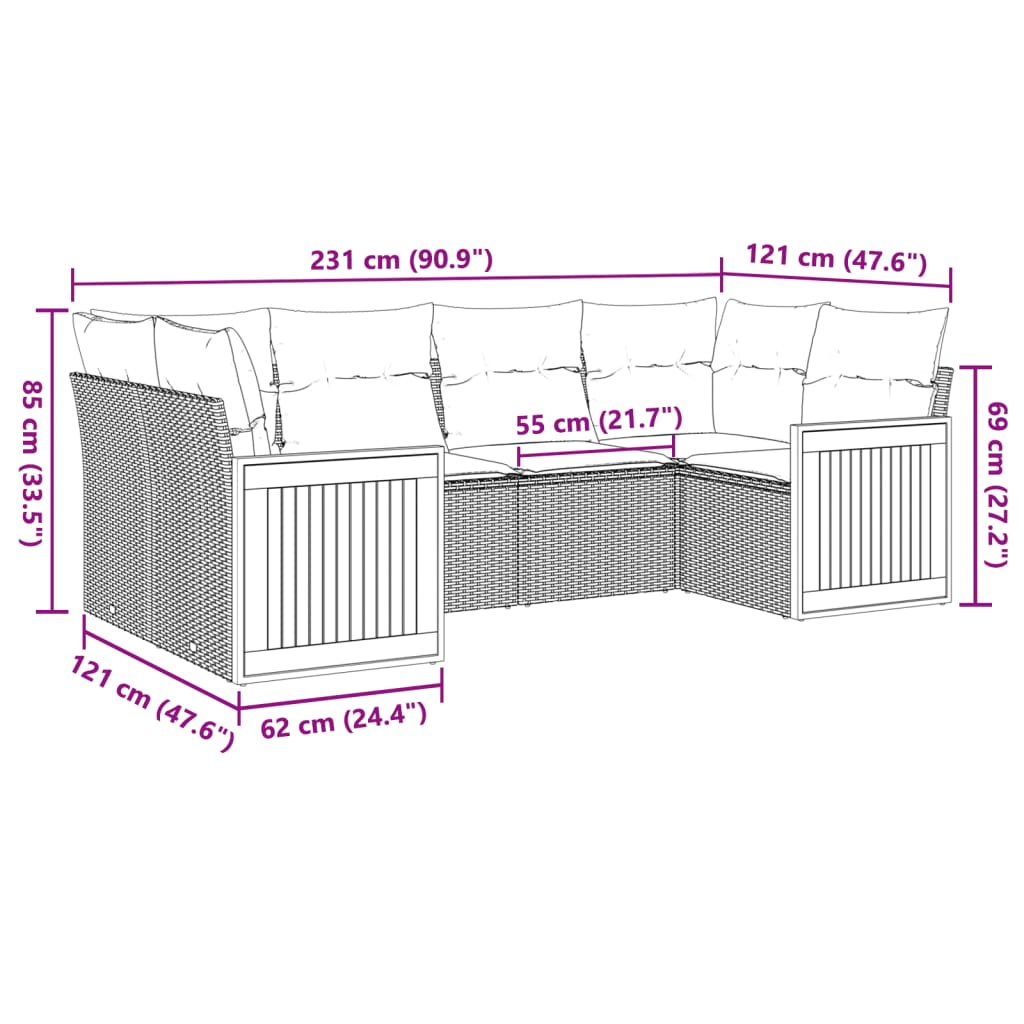 Set mobilier de grădină cu perne, 6 piese, negru, poliratan 3260341 - imagine 3