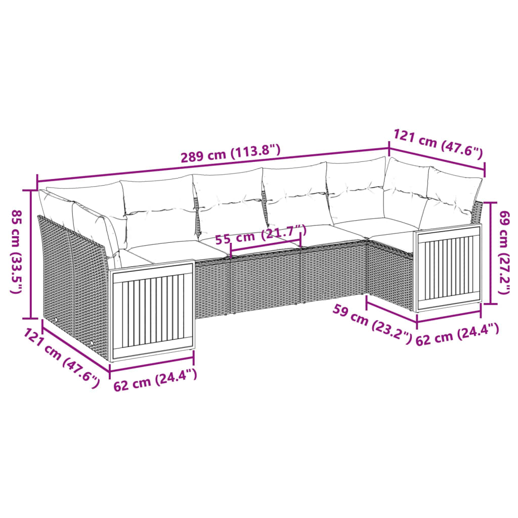 vidaXL 7-delige Loungeset met kussens poly rattan beige afbeelding