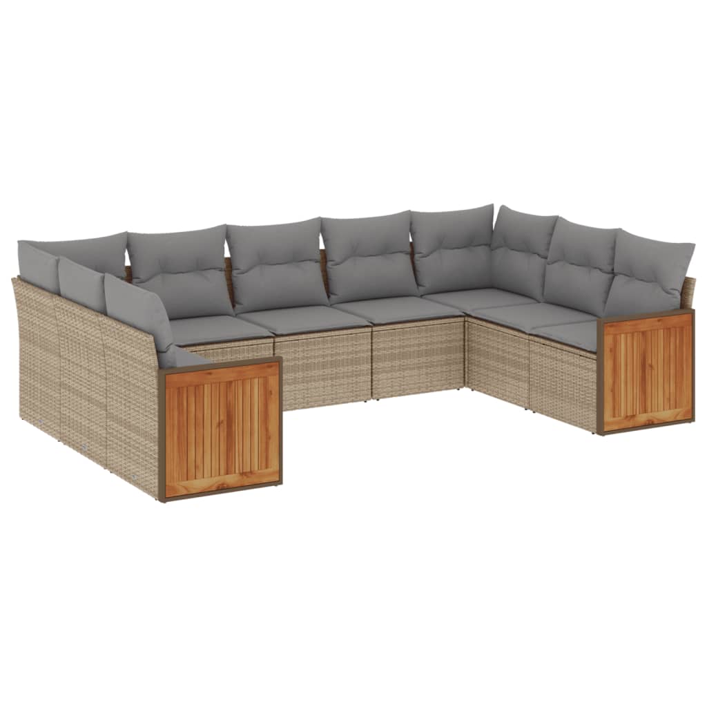 vidaXL Set canapele de grădină, 9 piese, cu perne, bej, poliratan