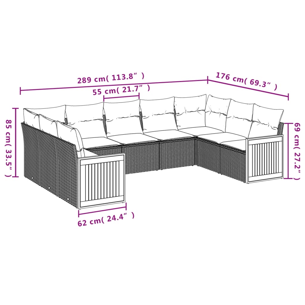 Set canapele de grădină, 9 piese, cu perne, bej, poliratan 3260358 - imagine 3