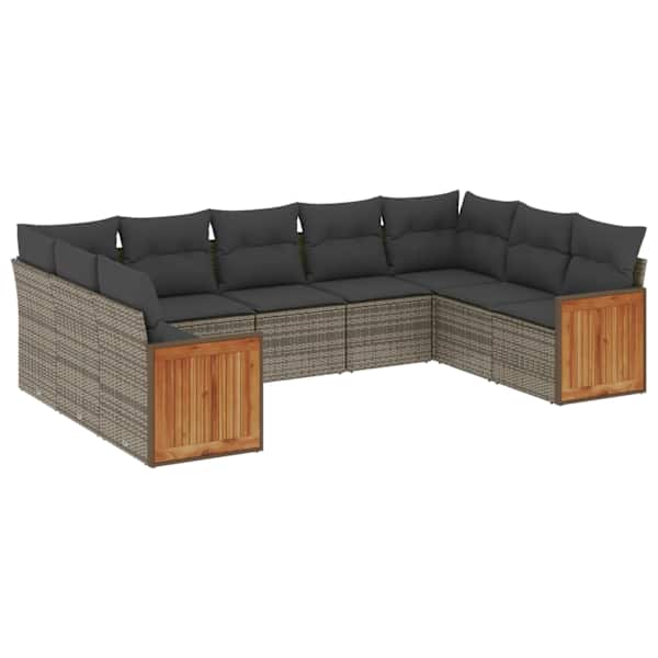 vidaXL 9-osaline aiadiivani komplekt patjadega, hall, pol&uuml;rotang