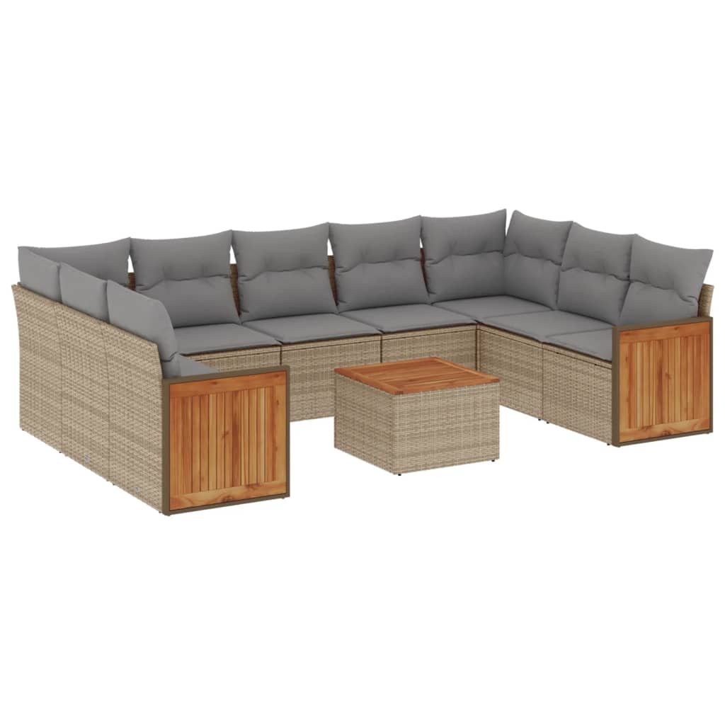 vidaXL Set canapele de grădină cu perne, 10 piese, bej, poliratan