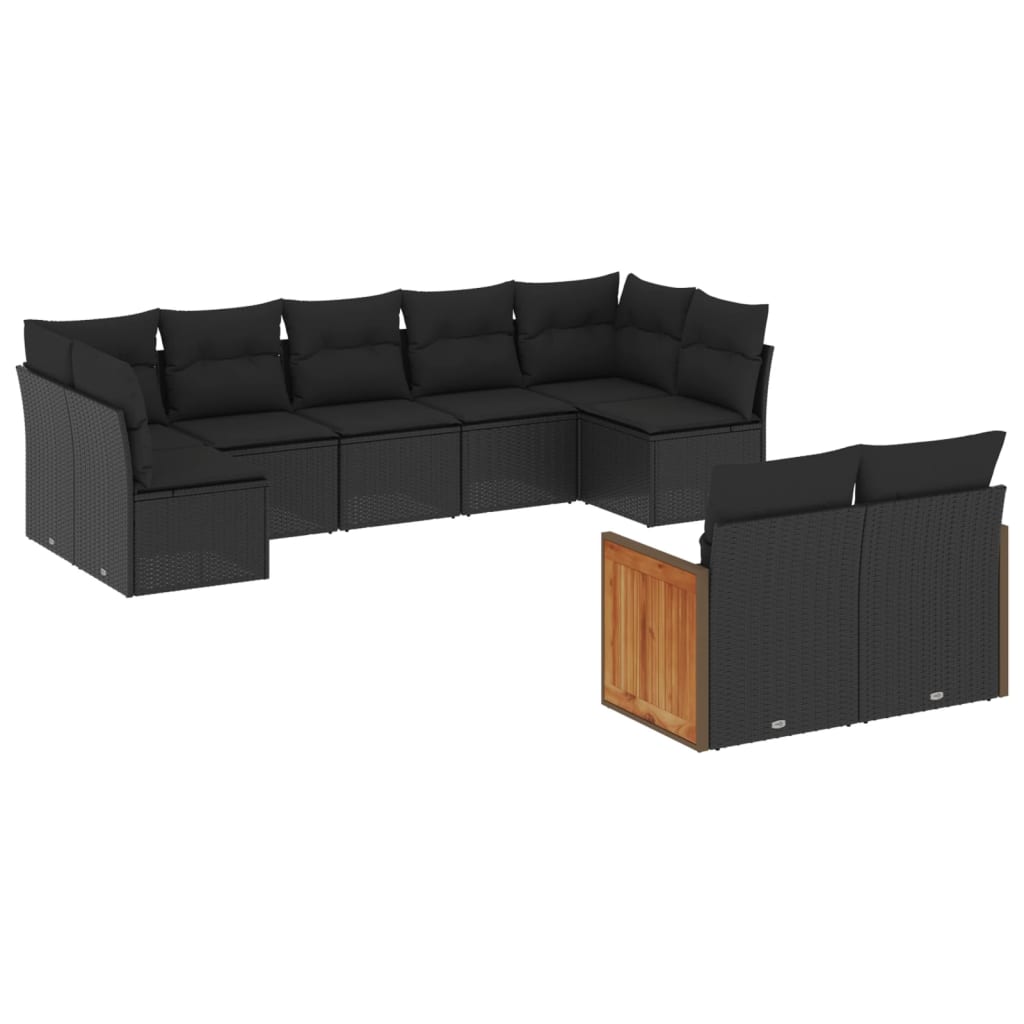 Thumbnail - vidaXL 9-tlg. Garten-Sofagarnitur mit Kissen Schwarz Poly Rattan