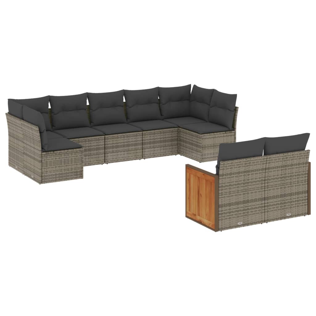 Thumbnail - vidaXL 9-tlg. Garten-Sofagarnitur mit Kissen Grau Poly Rattan