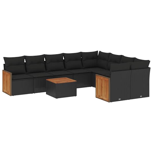 vidaXL 10-osaline aiadiivani komplekt patjadega, must, pol&uuml;rotang