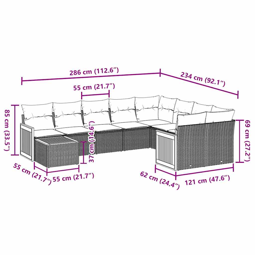Set canapele de grădină cu perne, 10 piese, negru, poliratan 3260397 - imagine 3