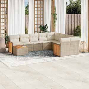 Vrtna sedežna garnitura 10-delna z blazinami bež poli ratan