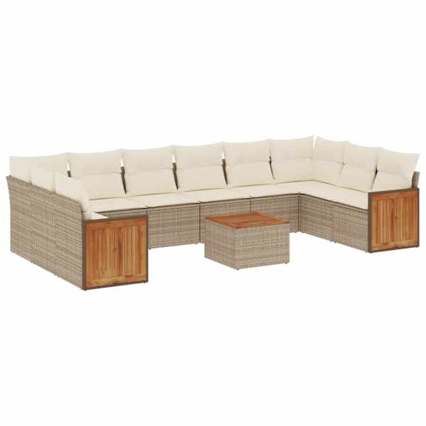 vidaXL 11-osaline aiadiivani komplekt patjadega, beež, pol&uuml;rotang