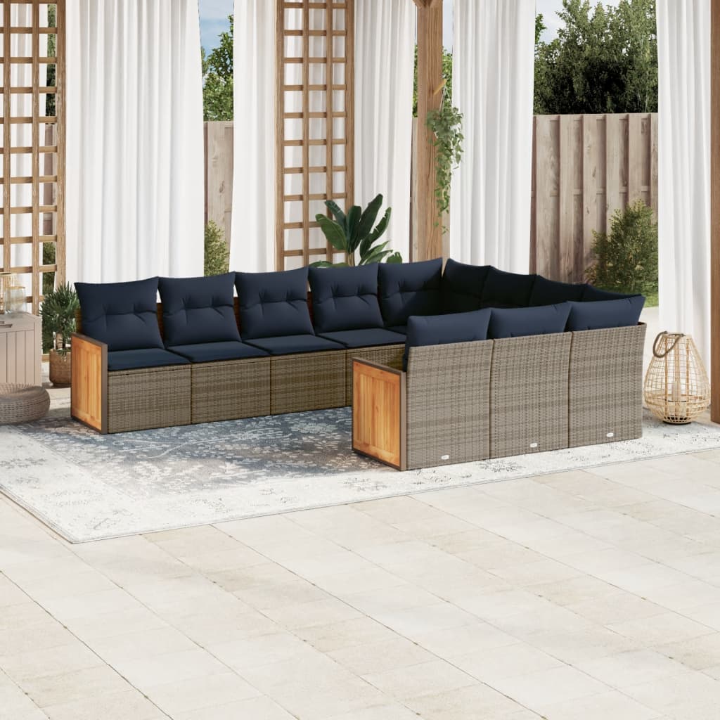sofasæt til haven 10 dele med hynder polyrattan grå