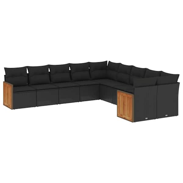 vidaXL 10-osaline aiadiivani komplekt patjadega, must, pol&uuml;rotang