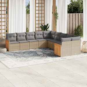 Vrtna sedežna garnitura 10-delna z blazinami bež poli ratan