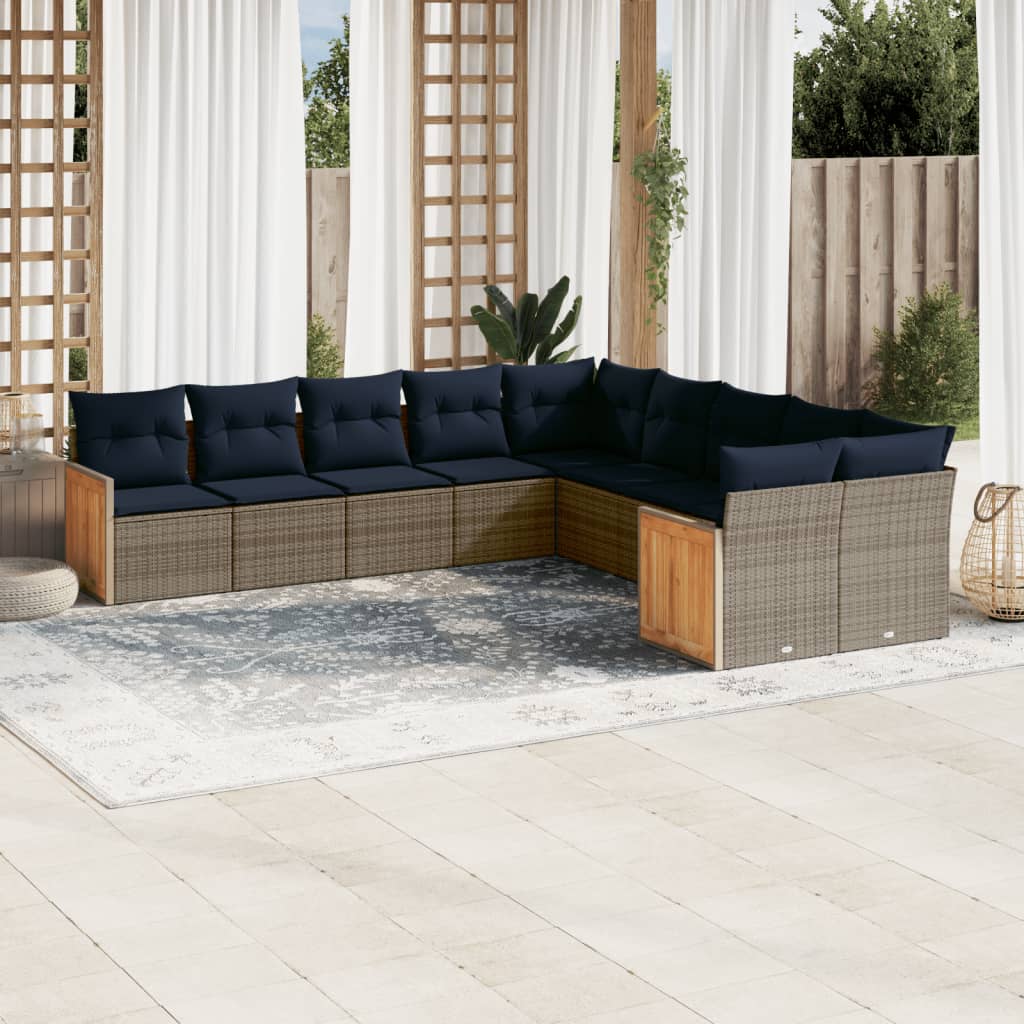 sofasæt til haven 10 dele med hynder polyrattan grå