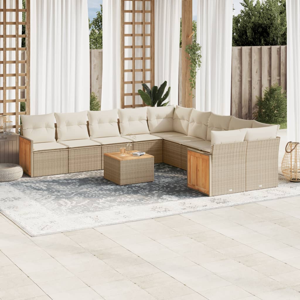 vidaXL Salon de jardin 11 pcs avec coussins beige résine tressée