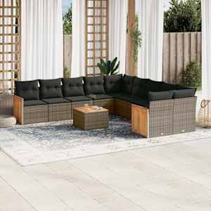 Vrtna sedežna garnitura 11-delna z blazinami siv poli ratan